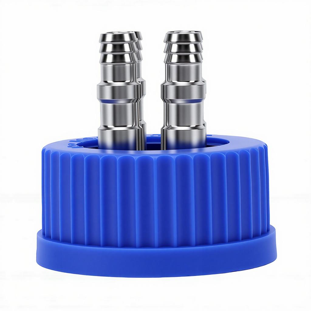 GL45 Safety Bottle Cap with 4 Port 304 Stainless Steel Interface Laboratory Liquid Mobile Phase Filling Cap Diameter 8