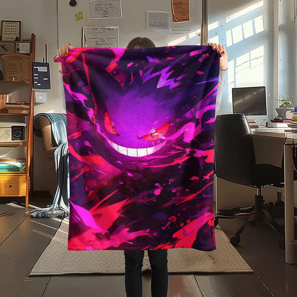 1Pc Gengar Print Flannel Blanket, High Quality Comfortable for All Seasons, Home Decor, Warmth and Comfort, Perfect for Christmas Gifts