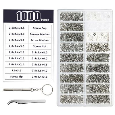 1000pcs Stainless Steel Micro Screw Set Kit Precision Screwdriver Tools for Glasses Sunglasses Watches Phones Tablets