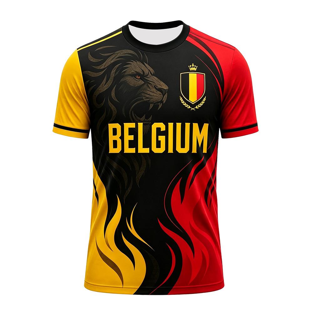 Belgium Soccer Jersey Fashion Football Round Neck ShortSleeve Shirt Summer Women Men Breathable Quick Dry Mesh Jersey Sportswear