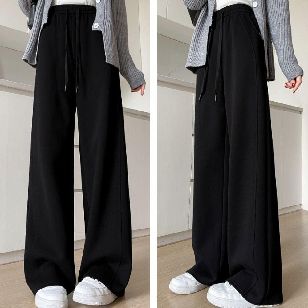 Solid Color Straight Pants Drawstring Casual Pants Women Fashion Loose Sports Pants Summer