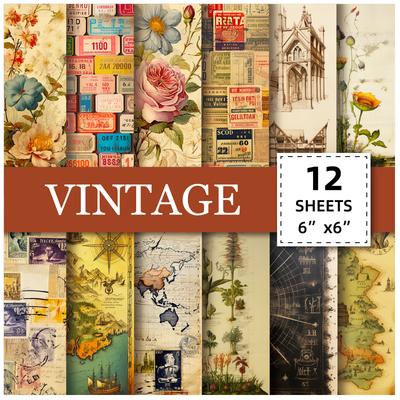 12 Pieces Of Retro-Style Background Paper Material Book, Personalized Diy Decorative Material Paper