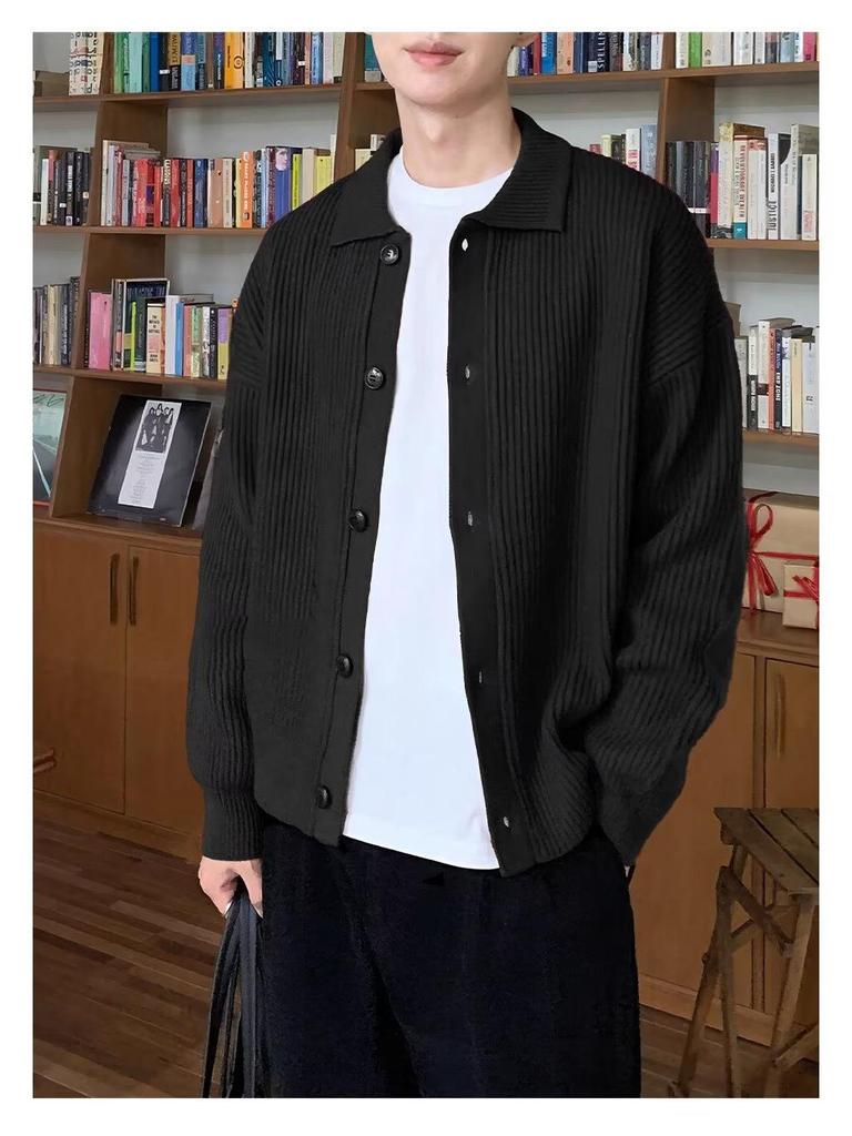 Cardigan polo en maille épaisse pour homme - Pull décontracté ample à revers Automne/Hiver