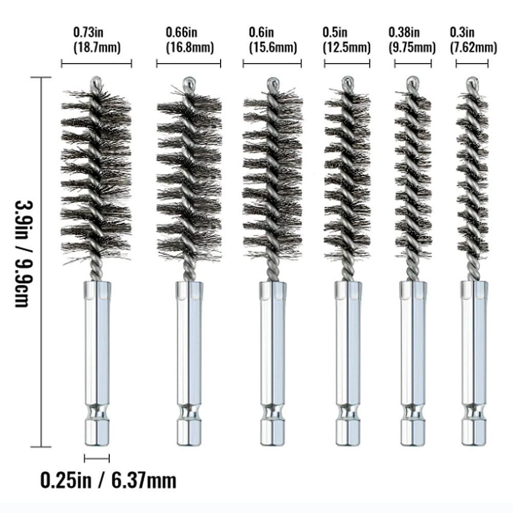 6Pcs Different Sizes Stainless Steel Bore Brush 4'' Long Bristles Wire Brush  Rust, Cleaning Tubes