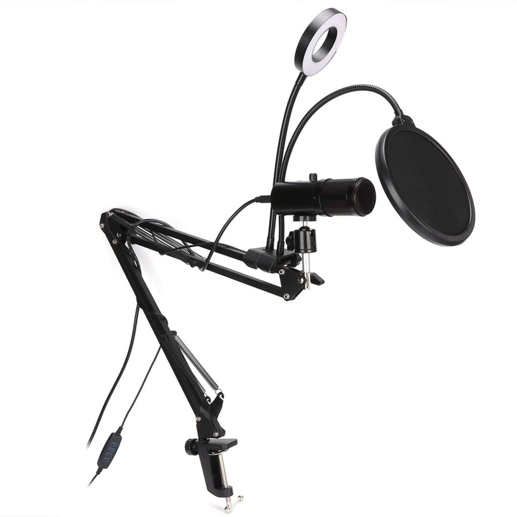 USB Microphone OneKey Mute RGB Light Podcast PC Cardioid Condenser Mic Kit for Recording Live Streaming(A6S with 35