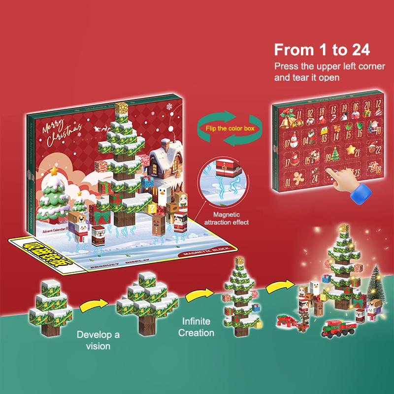 2025 Christmas Advent Calendar Magnetic Building Blocks Set, 24 Days Holiday Countdown Calendar