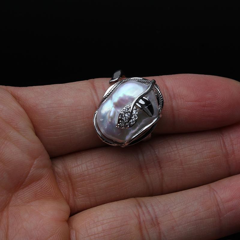 Genuine Freshwater Baroque Big Natural Pearl Ring, CopperPearl Rings Adjustable Size Wife Anniversary Gift