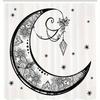 Black & White Paisley Floral Moon Shower Curtain - Crescent Gem Astrology Design, Elegant Polyester, Mystical Bath Decor