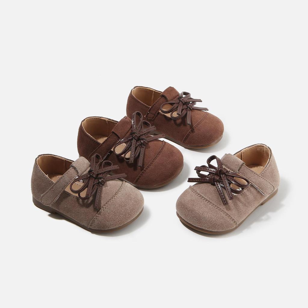 Spring 2026 Baby Girls' Soft Sole Leather Shoes with Double Bow - Non-slip First Steps Princess Shoes