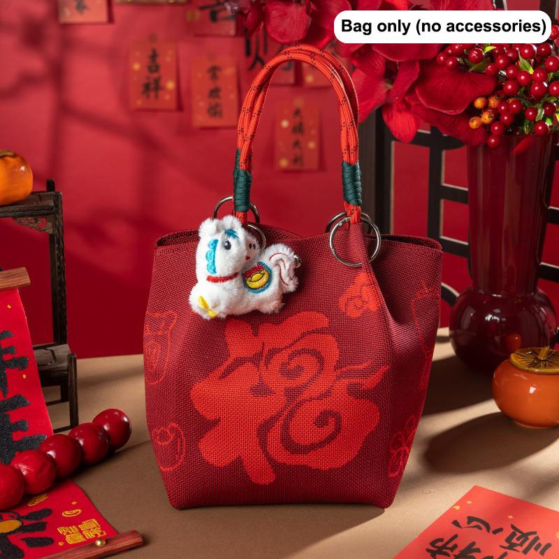 New 2026 Horse Year Cartoon Mascot Pony Knitted Bucket Bag For Women Fashion Large Capacity Portable Handbag New Year Gift