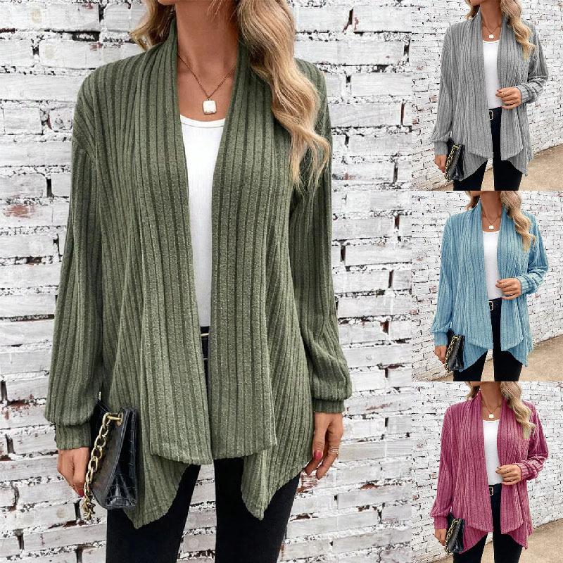 Women Autumn Winter Long Sleeve Irregular Solid Color Cardigan Coat