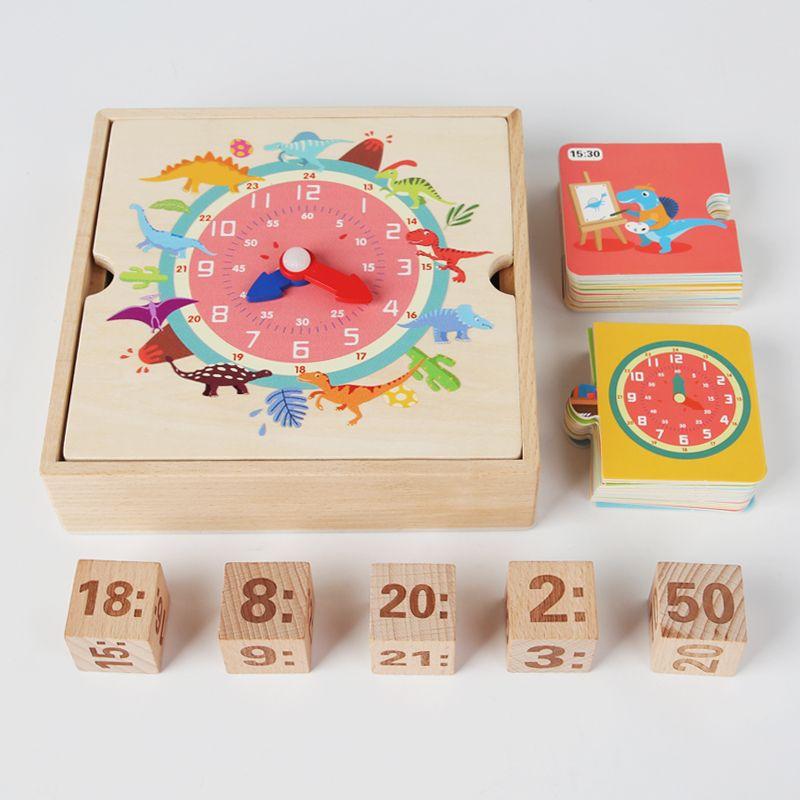 Children'S Wooden Dinosaur Clock Early Education Young Children Learning Time Teaching Aids Enlightenment Cognitive Puzzle Set Educational Toys