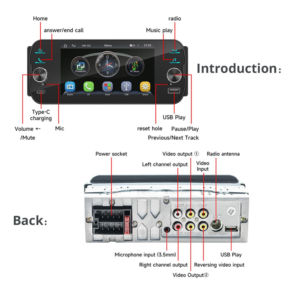 2026 Multifunctional 1 Din 5inch Car Radio Multimedia Mp5 Player Supports Wireless CarPlay Android-auto MorrirLink Car Stereo Bluetooth FM AM RDS USB
