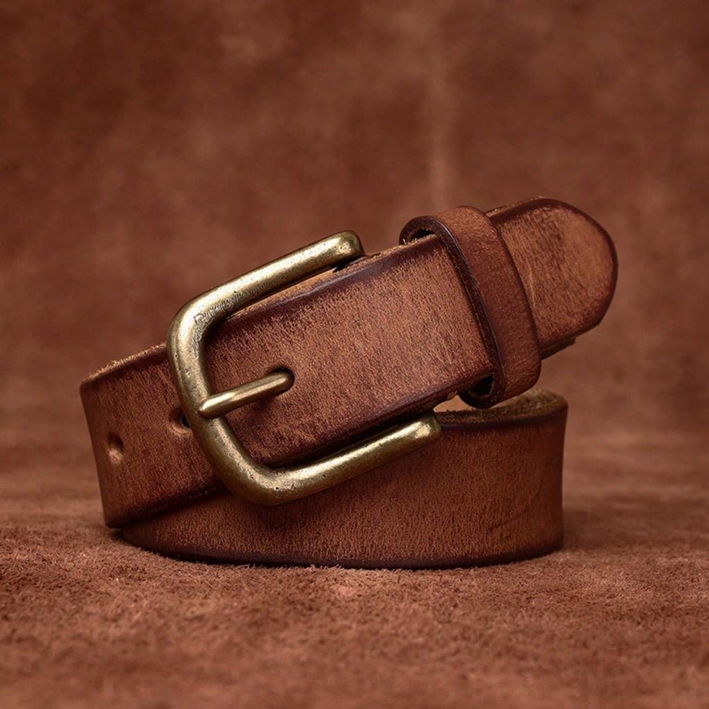 Retro Distressed Top Layer Cowhide Belt for Men, Genuine Leather Needle Buckle Casual Jeans Belt for Men