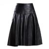 נשים אביב סתיו חצאיות עור PU ליידי גבוה מותן חצאית קו A חצאית באורך Midi שחורה נשים
