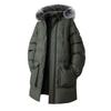 Men's Plus Size Mid-Length Winter Jacket with Detachable Hood and Fur Collar