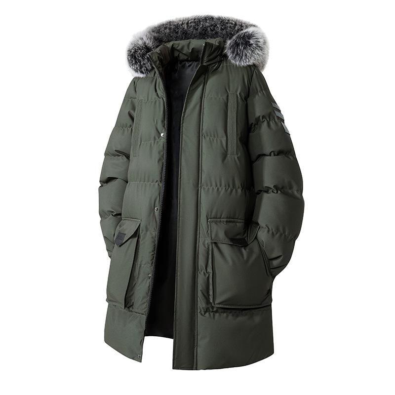 Men's Plus Size Mid-Length Winter Jacket with Detachable Hood and Fur Collar