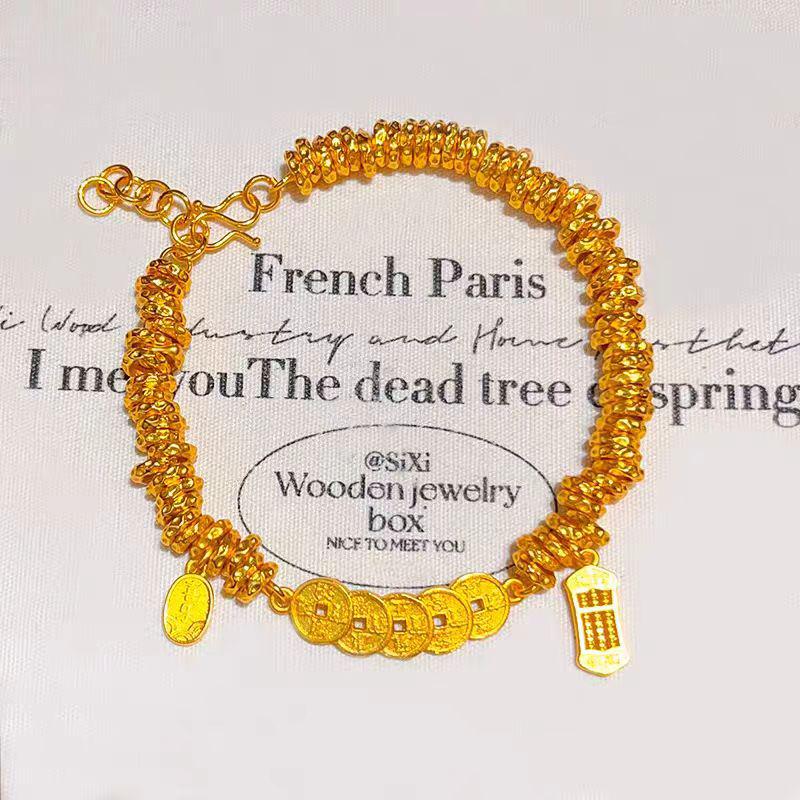 Stylish Gold Five Emperors Coin Abacus Bracelet - Elegant and Versatile Hand Jewelry Gift
