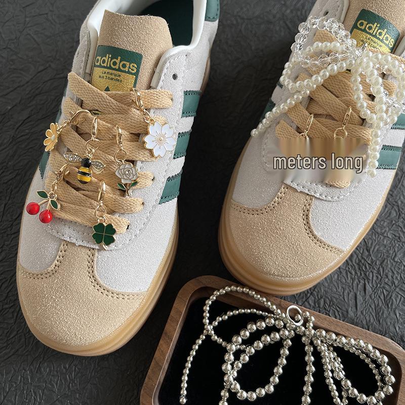 Pearl Bow Chain, Bee & Four-Leaf Clover Shoelace Charms for Kids' Sports Shoes