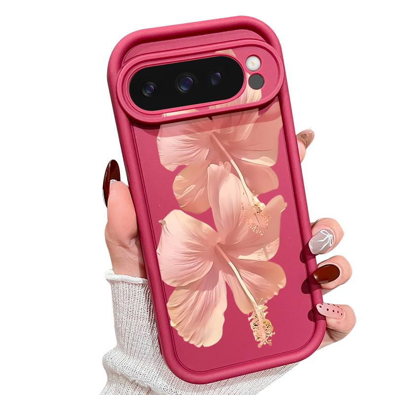 Pink Hibiscus Flower Pattern Case For Google Pixel 10 Pro XL Shockproof Bumper Silicone Cover For Pixel 9A 9 8 7 Pro 8A 7A