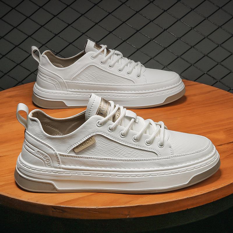 Autumn men's shoes 2024 new sports flat shoes leather surface trend versatile waterproof casual leather shoes youth trendy shoes