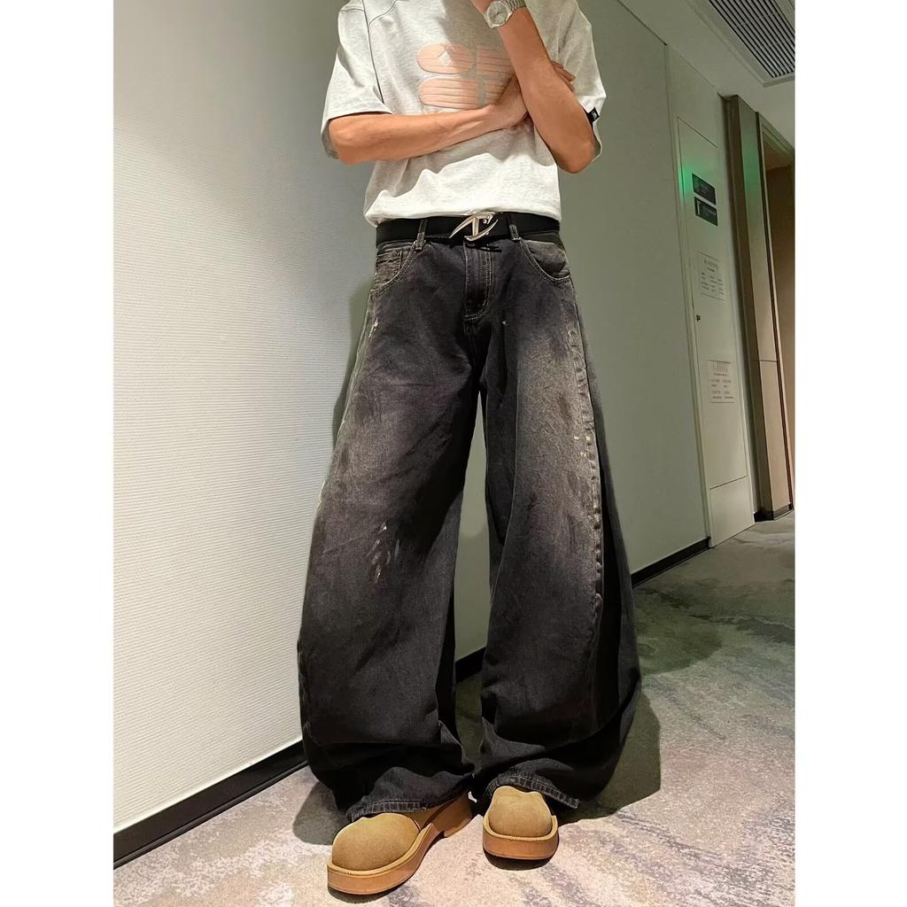 Unisex High Waist Barrel Jeans Loose Fit Streetwear Wide Leg Jeans Vintage American Zip Fly Stretch Denim Trousers