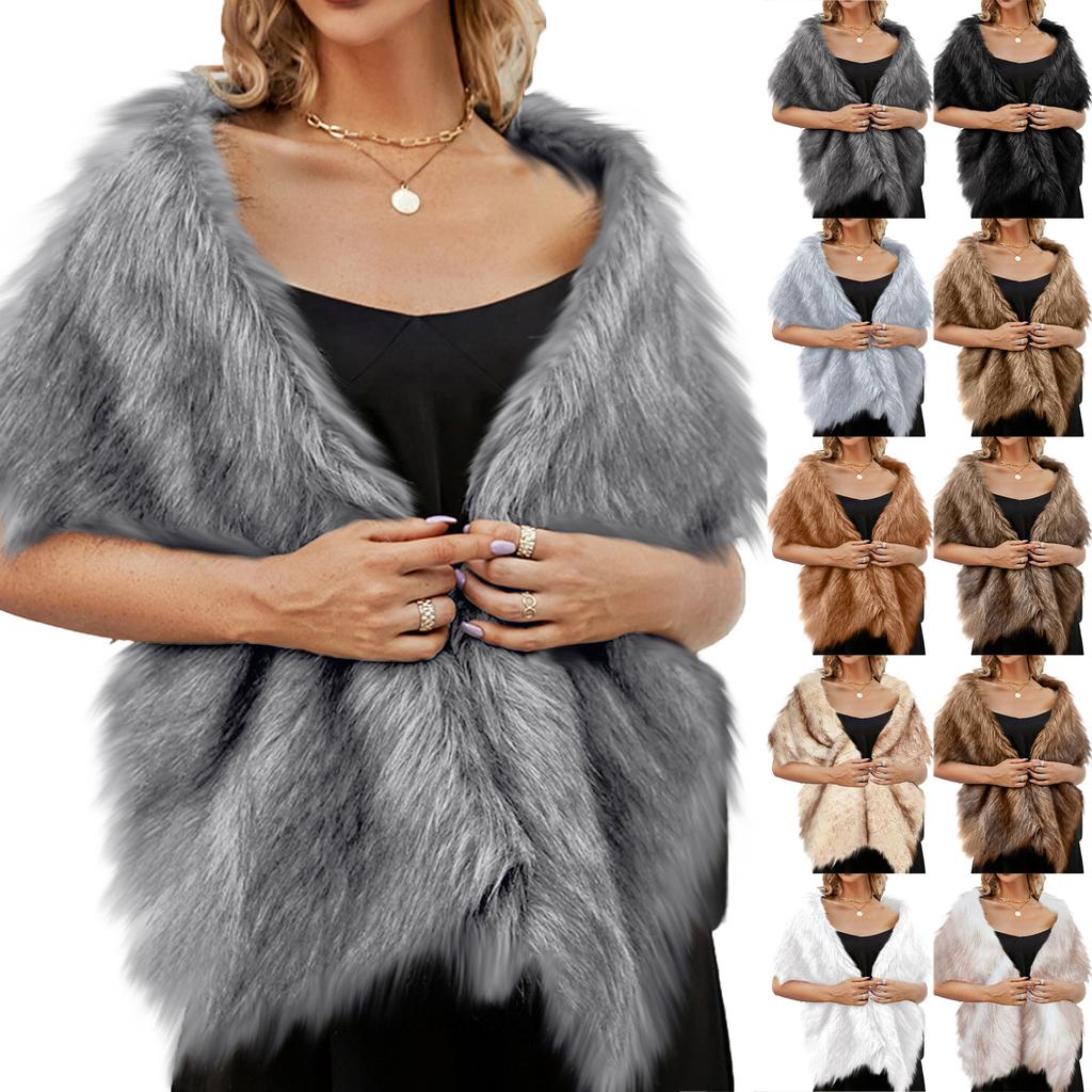 Women's Winter Fashion Faux Fr Scarf Shawl Coat