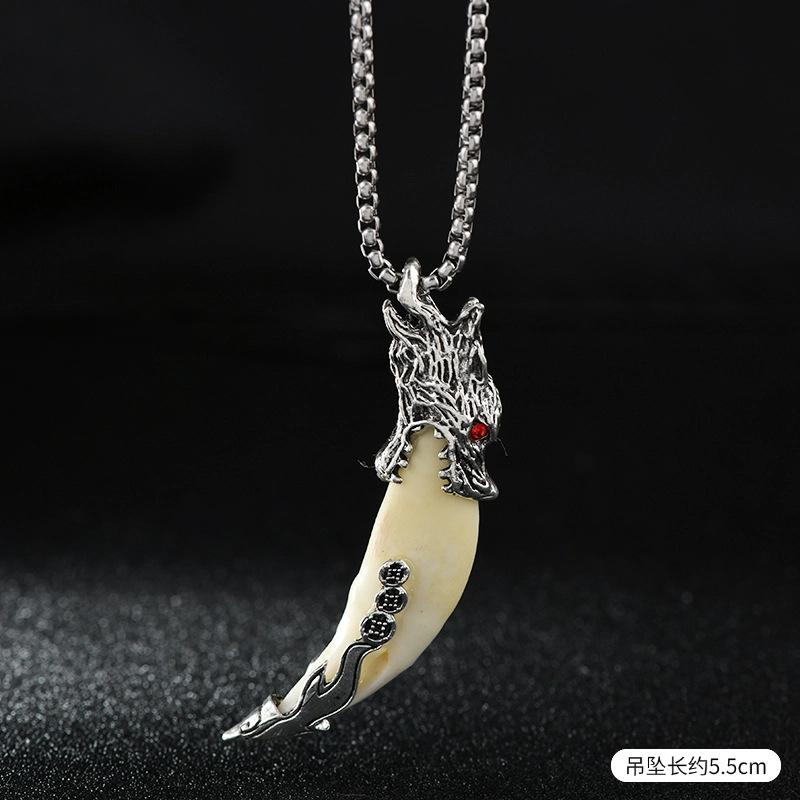 Wolf Tooth Pendant Necklace - Men's and Women's Stainless Steel Pendant Necklace Decorative Jewelry