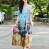 Women's Plus Size V-Neck Floral Long Dress – Short Sleeve Loose Fit Casual Dress with Pockets (Sizes XL-5XL)