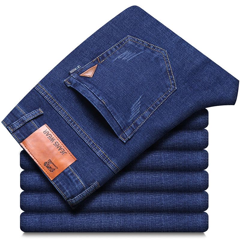 Autumn New Blue Jeans Men s Slim Long Trousers Male Elastic Straight Casual Men s Trousers 28 синий