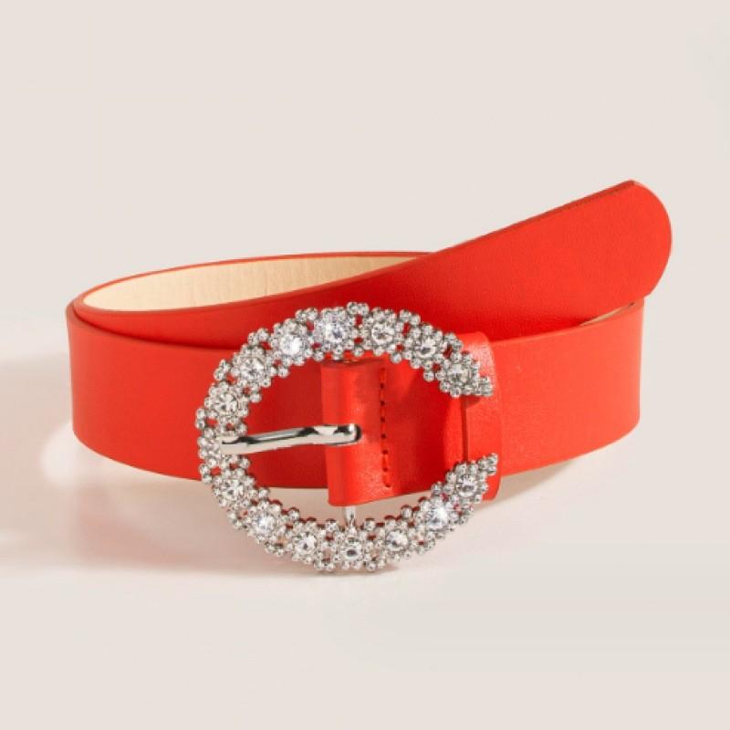 Stylish Black And Brown Rhinestone Buckle Pu Belt For Women Fashion Accessory