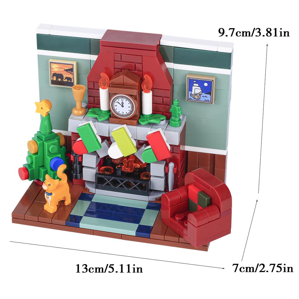 MOC Christmas Village House Building Blocks Sleigh Reindeer Tree Present Car Wreath Fireplace Gingerbread Man Bricks Toys Gift