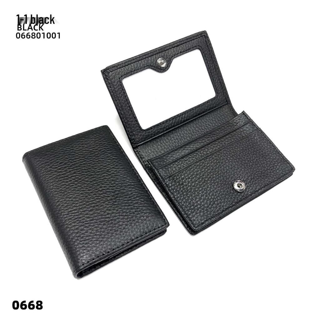 Premium Leather Card Holder: Unisex Cowhide Business Case with Mirror Window, Snap Closure & Coin Purse.