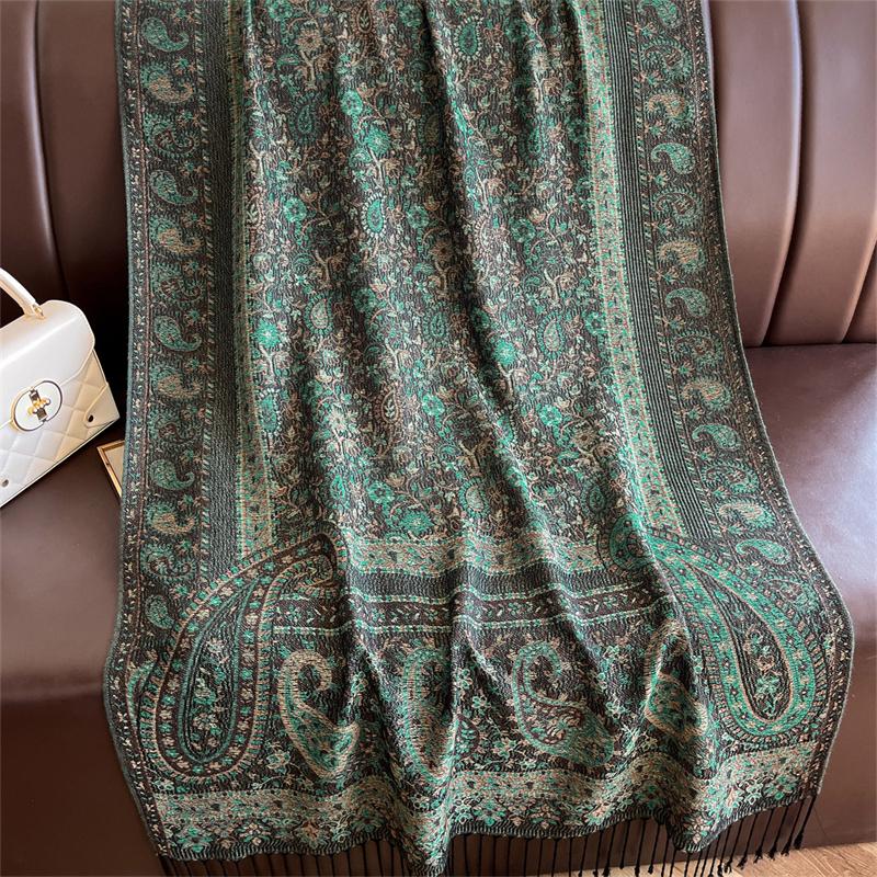 Bohemian Autumn Jacquard Pashmina Scarf Cashmere Women Paisley Design Floral Female Soft Thick Blanket Bufanda Warm Shawl Stole