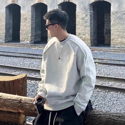 Herren Retro Rundhals-Sweatshirt - Einfarbig, Lockerer Schnitt, Vielseitiger Freizeit-Pullover, Langarm Winter Oberteil.