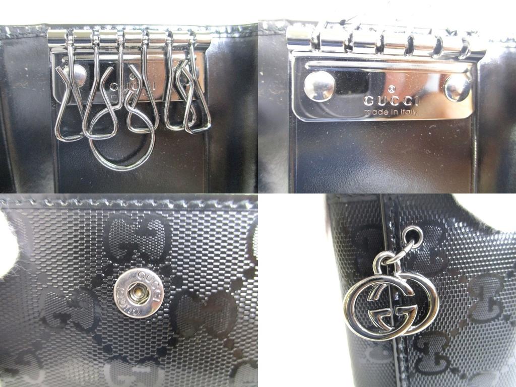 Authentic GUCCI GG Imprimee Black Leather 6 Pics Key Chain #a380   Refurbished