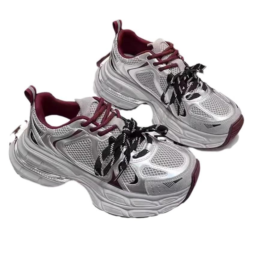 Thick-soled heightening dad shoes women's ins tide 2025 autumn new mesh non-slip casual breathable comfortable sports shoes