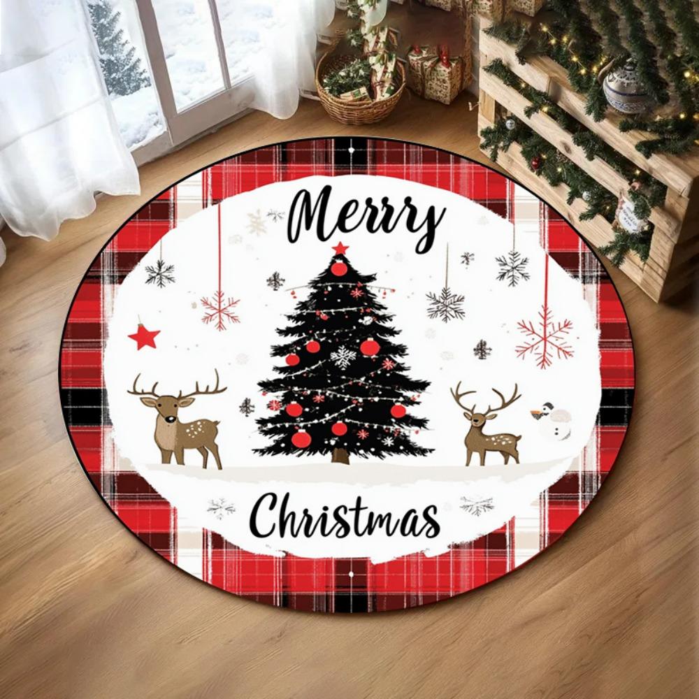 Feiertags-Saisonale Deko Runder Teppich Schneeflocken Baum Design Teppich Rentier Weihnachten Blume Bereichsteppich für Gemütliches Wohnzimmer Schlafzimmerteppich