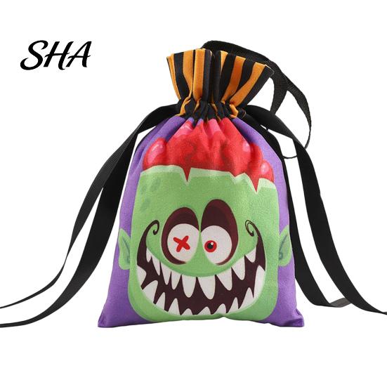 Halloween Candy Bag Pumpkin Ghost Tote Bag, Trick or Treat with Durable Or Double Side Print, Sturdy Reusable Party Favor Gift for Kids Pouch