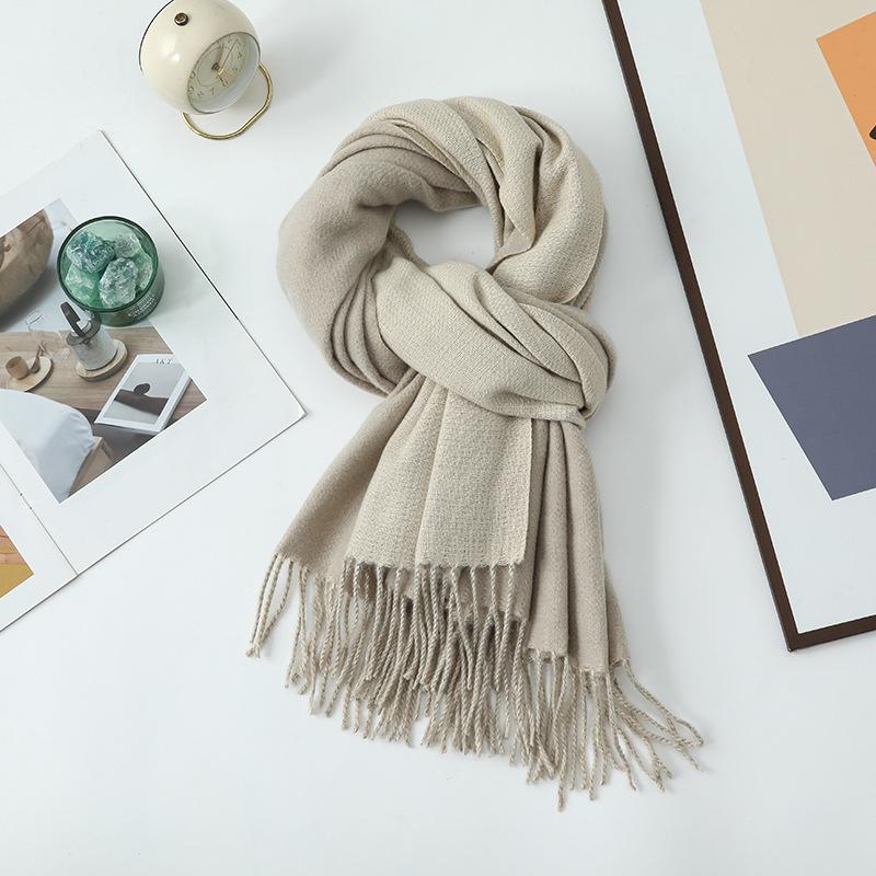 Double-sided Two-color Scarf for Women Autumn and Winter High End New Wool Scarf Shawl Imitation Cashmere Scarf