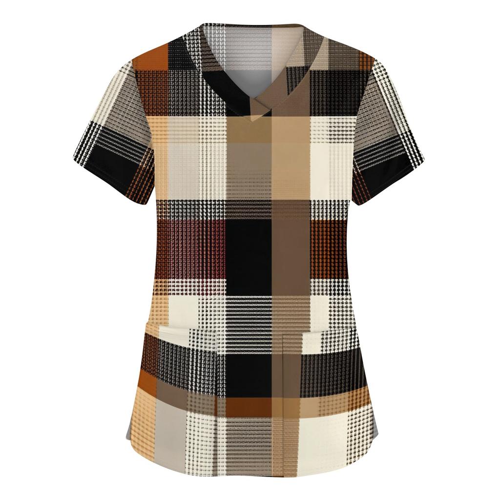 Women's Fashion V-neck Short Sleeve Workwear With Pockets Printed Tops