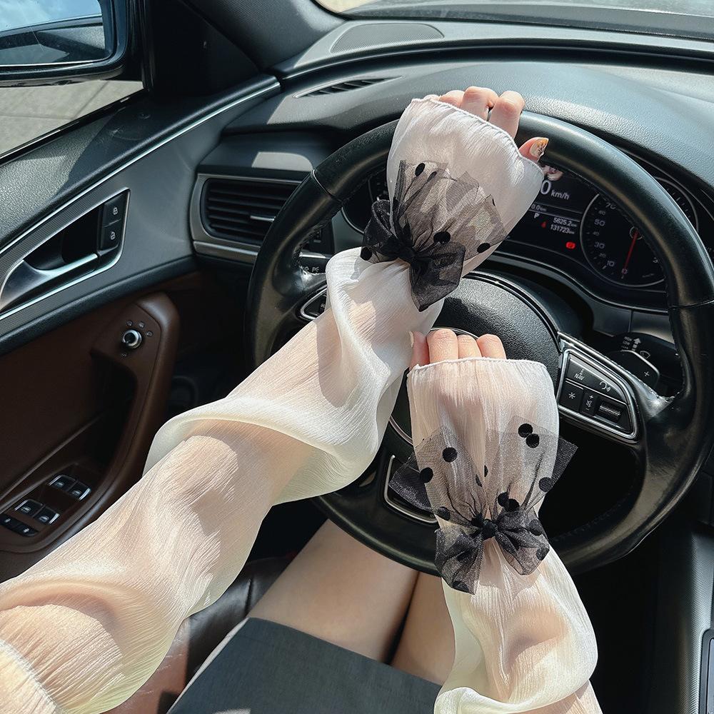 2pcs/set Thin Bow Gauze Sleeves Sun Protection Yarn Arm Sunscreen Covers  Outdoor