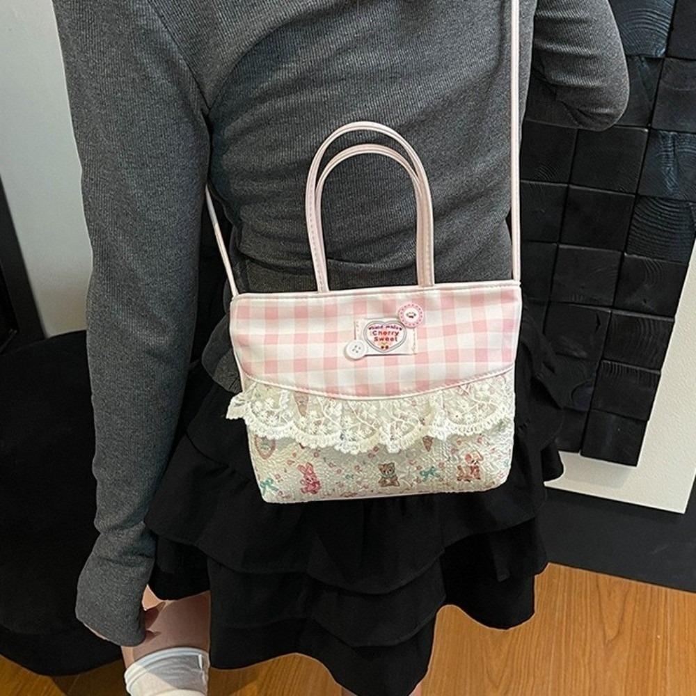 Lace Bow Handbag Square Sweet Crossbody Bag Retro Lattice Handbag  Travel