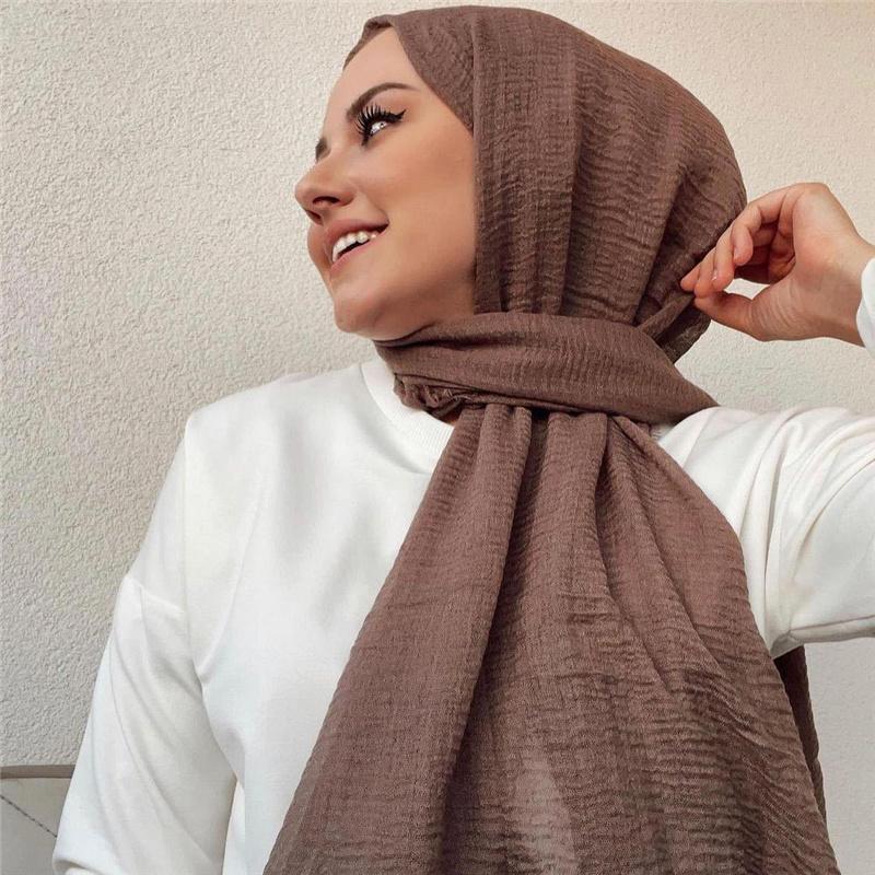 180*90cm Women Cotton Linen Crinkle Scarf Shawl Hijab Long Headscarf Scarves Head Wraps Solid Color Scarves Female Plain Head Scarf