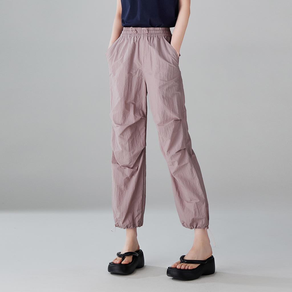 Drawstring pleated workwear, wind tied leg pants, women's 2025 summer thin, loose, versatile, slimming casual pants