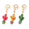Keychain Sparkling Rhinestones Inlaid Cactus Design Keychain Pendant Enamel Oil Drip Process Smooth Edges Spring Buckle Key Holder Backpacks Accessory