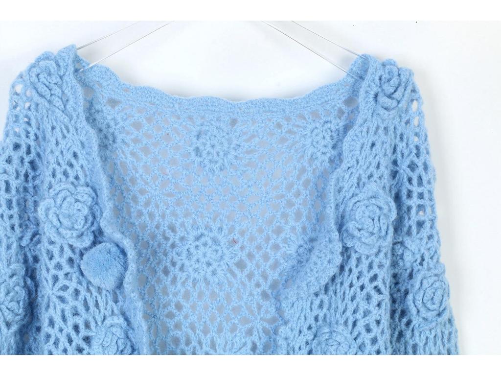 Handmade Retro Rose Crochet Openwork Cardigan Sweater for Women