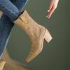 Fashion 2025 New Autumn/winter Women's Boots Pointed Toe Chunky Heel Short Boots Cow Suede Western Boots Shoes for Women High Heels