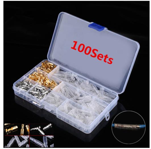 100Sets 3.9mm Brass Connector Terminal Male & Female w/Insulation Covers