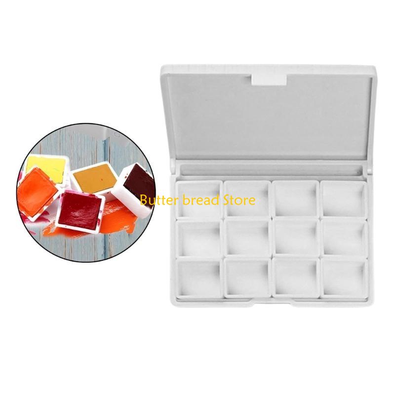 W89C 12 Well Watercolor Paint Palette Box Paint Mixing Tray with Dustproof Lid
